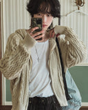Cent cable knit hooded zip-up