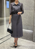 Della Pintuck A-Line Long Skirt (Belt Set)