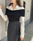 Monta Color Matching Off-Shoulder Knit Layered Shirt