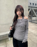 Drew Halter Layered Lettering Off-Shoulder T-Shirt