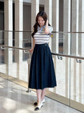Aven Raw Denim Banding Flare Skirt
