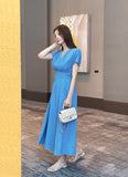 Javet V-Neck Pintuck Flare Long One Piece