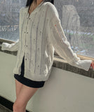 Hailey Damage Eyelet Two-Way Knit Zip-Up