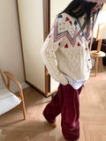 Away Wool Vintage Nordic Jacquard Knit Cardigan