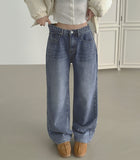 Winter Brushed Wide Fit Banding Denim Pants