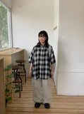 [unisex] Sella Check Over Short Sleeve Shirt