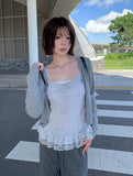 Surin Flower Frill Cardigan Sleeveless Set