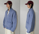 LATTICE OVER KNIT ZIP-UP