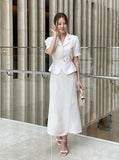 Riven Collar Puff Blouse Jacket (Belt Set)