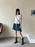 Leeum pleated shirring string sleeveless blouse