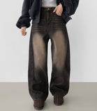 Winter Side Cut Fleece Brushed Wide Fit Denim Pants