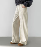 Hem Snap Corduroy Diagonal Cut Long Wide Banding Pants