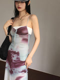 Reva Tie Dye Printed Shirring Strap Long One Piece