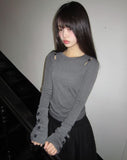 Juen Shoulder Slit Button Long Sleeve T-shirt