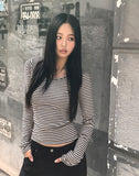 Yvonne Stripe Round Neck Slim Fit Long Sleeve T-Shirt
