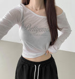 Print Lettering See-through Long Sleeve T-shirt