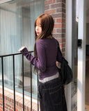 Burnt V-neck Button Long Sleeve