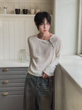 [PLAN MADE] Loop Lace-up Boat Neck Knit
