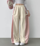 Side Two-Tone Snap Pin Tuck Wide Banding Training Pants