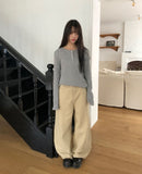 Maem Flower Waffle Henley Neck Long Sleeve T-shirt