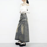 Zance vintage denim long skirt
