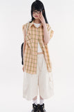 Rough crop sleeveless snap check shirt