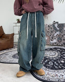 Eater Button Cargo Banding Denim Pants