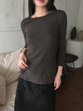 Todd Basic Plain Layered Cotton Round Three-quarter Short Sleeve T-Shirt