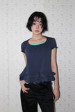 STRIPE HALTER FRILL TEE