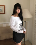 Bell-An Shirring Off-Shoulder Long-Sleeve T-Shirt