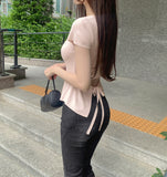 Back Ribbon Point Cut Waist Narrow Summer Knit