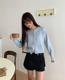 Burm Big Bean Button Round Neck Long Sleeve Knit Cardigan
