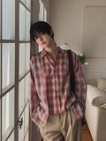 Nepri Cutting Layered Cropped Checkered Shirt
