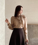 Teulie Chiffon Tie Puff Blouse