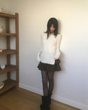 Saff Fur Slit Button Boat Neck Knit T-shirt