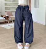 Non-Fade Raw Balloon Wide Jogger Banding Summer Pants