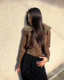 Tmin Shibori Buckle High Neck Fur Lining Short Mustang