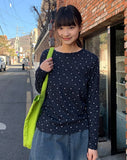 [BAONHAUS] Sorea Flower Ribbed Long Sleeve Tee