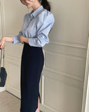 Nancy Stripe Puff Shirt Blouse