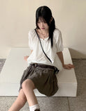 Rickle Vintage Flower Punching Puff Short Sleeve Blouse