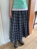 Lurun Check Shirring Cargo Banding Midi Skirt