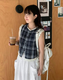 Onru check lace sleeveless blouse