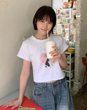 Bobona Cat Printing Crop Short Sleeve Tee