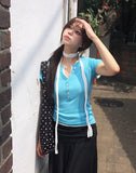Evin Button V-Neck Knit Short Sleeve T-Shirt