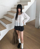 Gumi Striped Button Round Neck Blouse