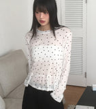 Tapin Dot Layered Frill Ribbed Long Sleeve T-Shirt