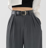 Two Pin Tuck Belt Set Wide Slacks Pants