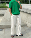 Linen wide banding pants