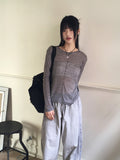 Soun wool tensel cut see-through layered T-shirt