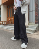 Look Fire Buckle Balloon Wide Denim Pants